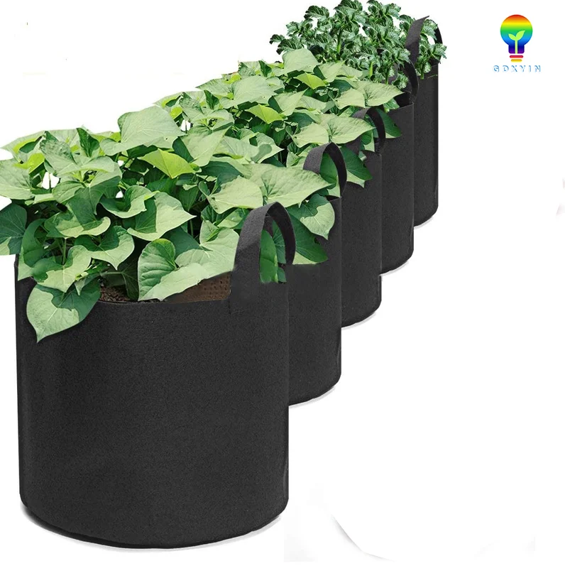 

Black non-woven tree planting balcony roof grow bag fabric pot with handles