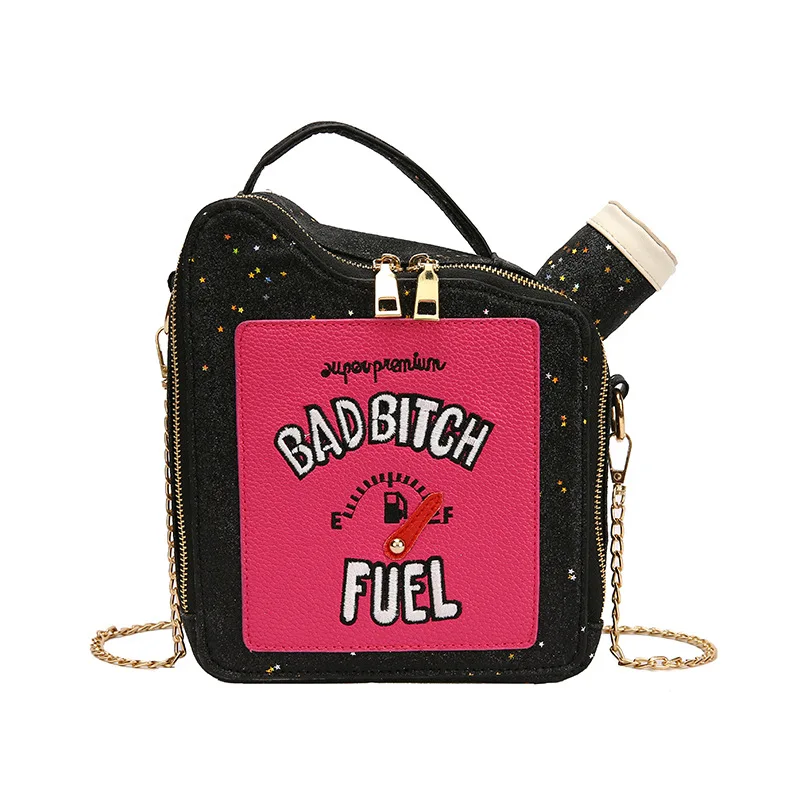 

2020 New Women Fashion Glitter Fuel Handbag Ladies PU Unique Embroidered Letter Chain Crossbody Shoulder Bag