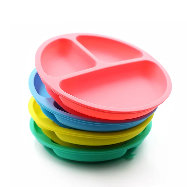 

Children's silicone dinner plate customized baby food supplement suction cup bowl integrated non-slip baby separation plate, Customized color