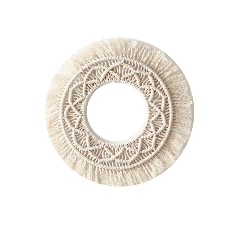 

50% OFF Nordic Petal Design Woven Wall Hanging Decor Bohemian Cotton Rope Tassel Macrame Centerpiece Mirror, White