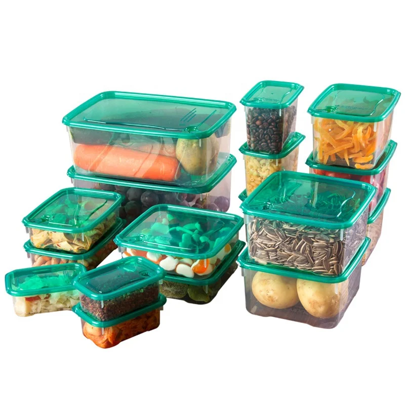 

Hot sale supermarket 17 pieces set food crisper container, Green and orange