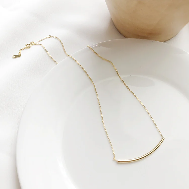 

Fine Jewelry Minimalist Smile Tube Bar Pendant Gold Plated Silver Necklace 925 Sterling Women