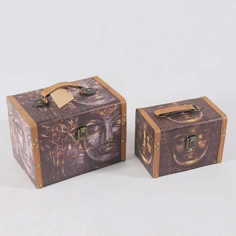 

Antique Brazil cow leather suitcase/trunk box with drawers L808
