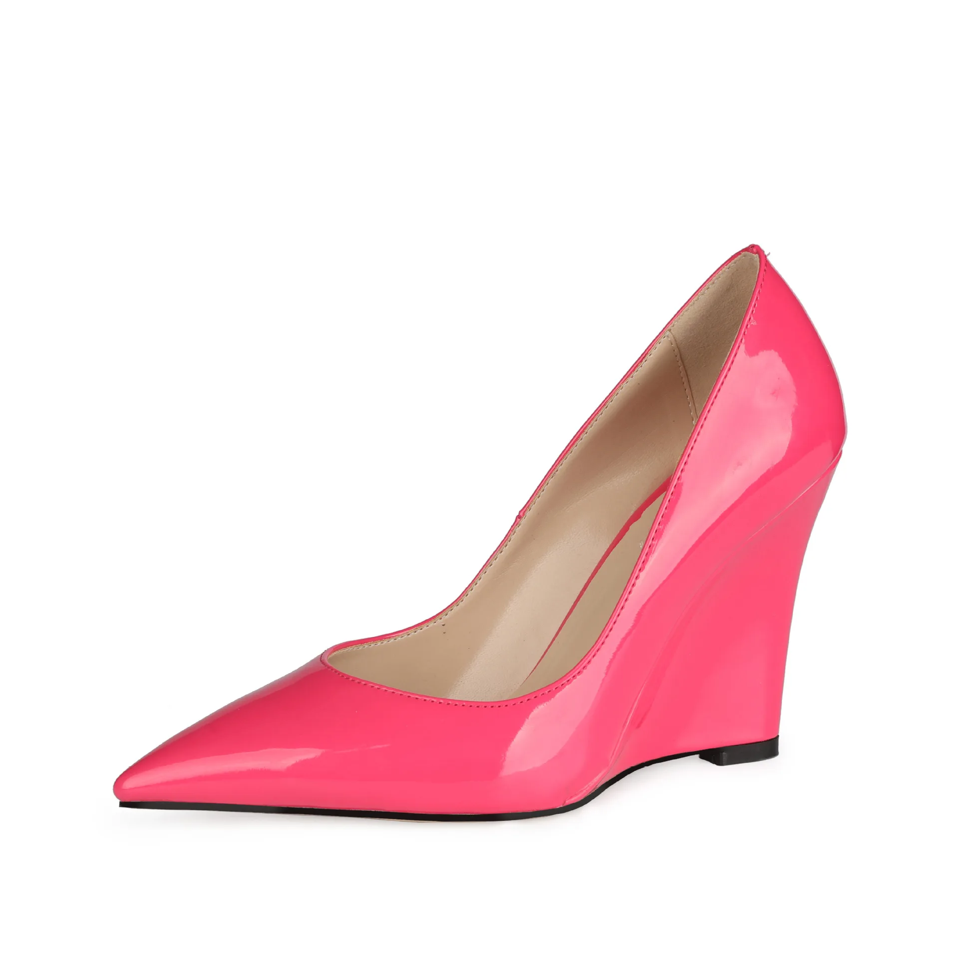 

Fashion Office Leather Red Pointed Toe Platform Wedge Pumps Shoes For Women, Beige,pink,blue,purple,red,yellow