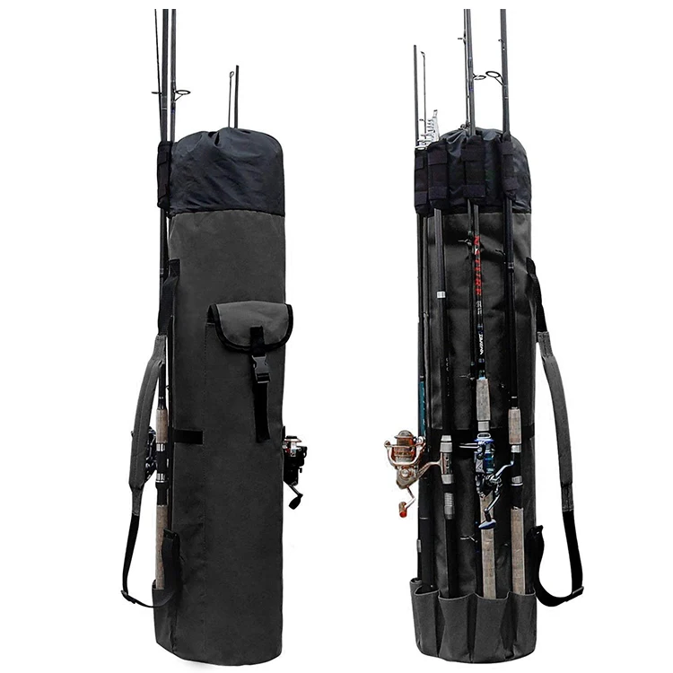 

waterproof canvas fishing rod bag durable fishing reel organizer bag travel carry case bag, Green,black,camo