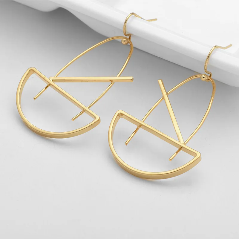 

Amazon Newest Minimalist Geometric Drop Earrings Creative 14k Gold Plated Polished Hook Earrings