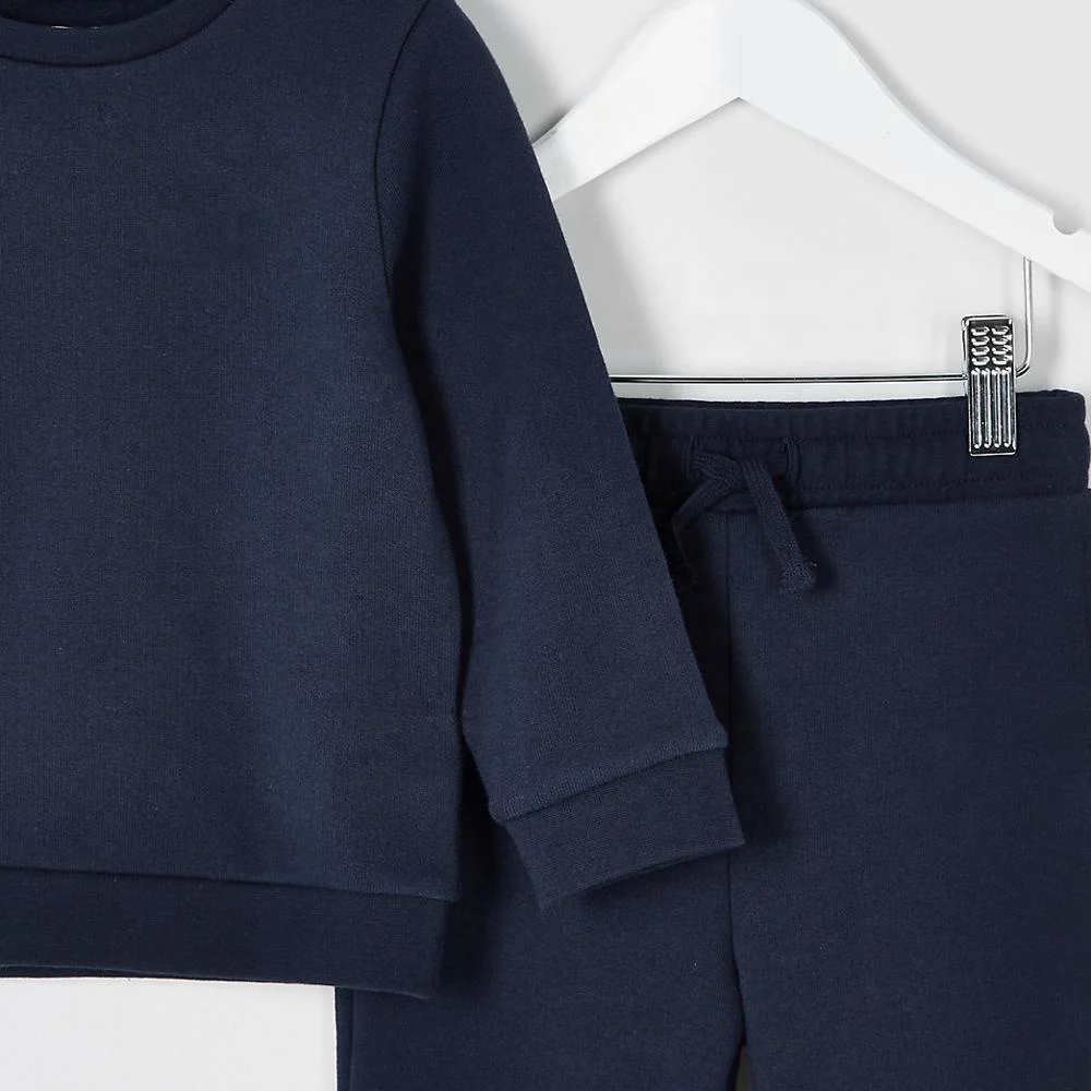 
Custom wholesale baby clothing set navy jumper outfit kids plain sweatshirt joggers two piece set OEM embroidered logo 