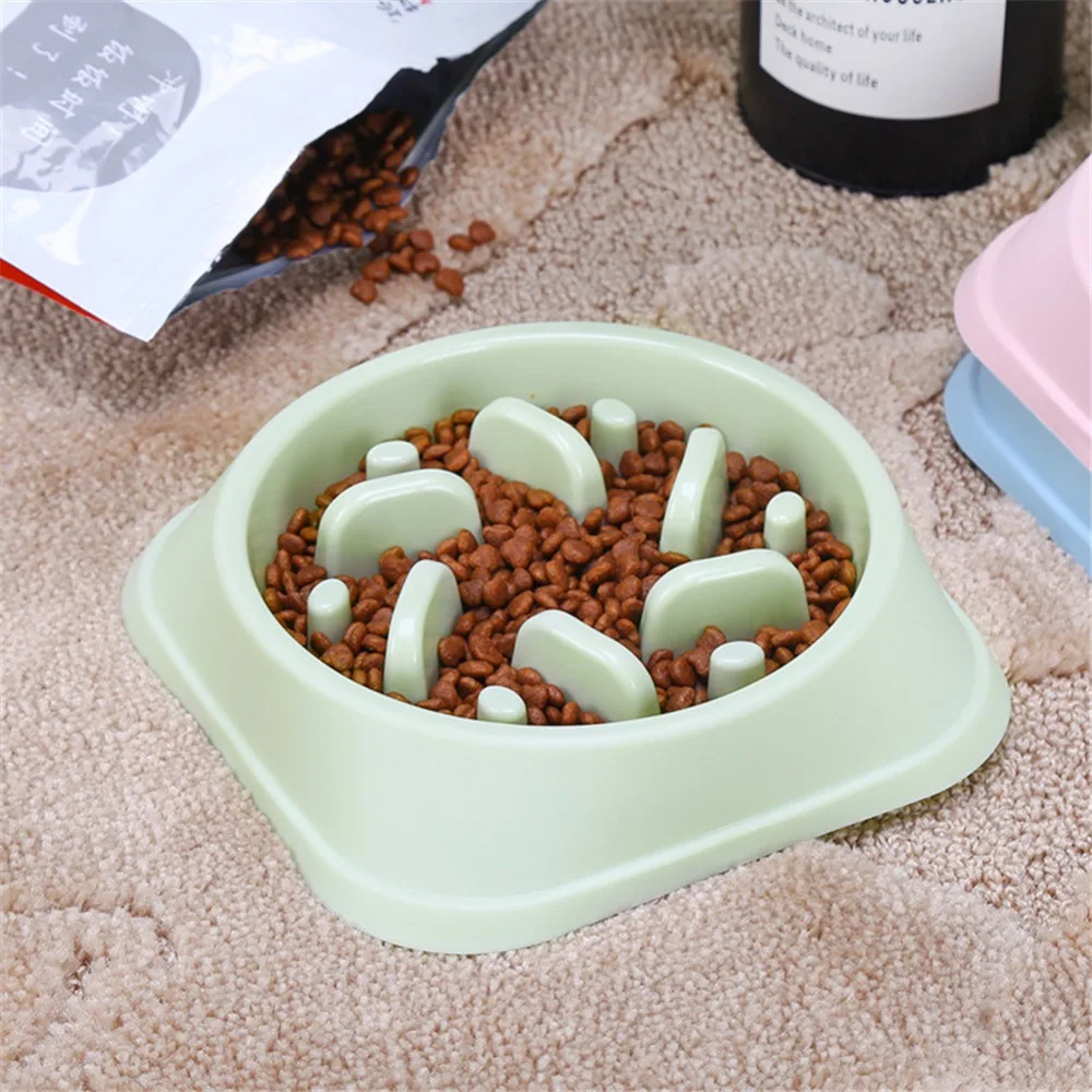

eating food bowl Hard Plastic dog slow Cat Pet feeder NonSlip Anti Gulping Feeder Bowl, Pink;green;blue