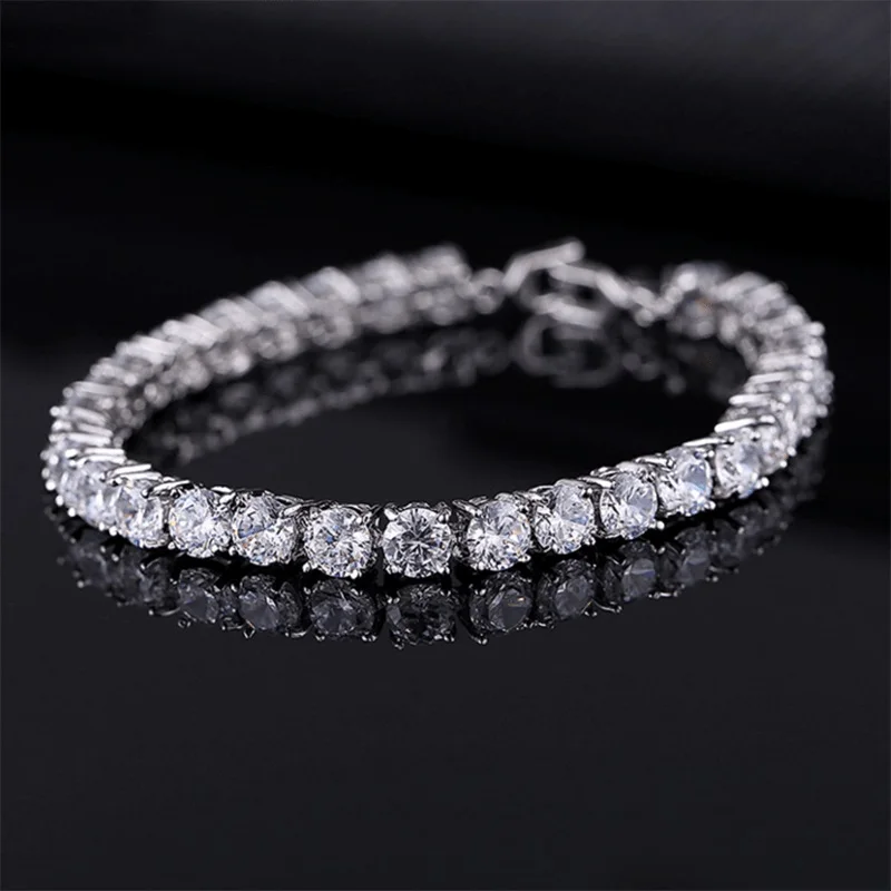 

Luxury 4mm Tennis Bracelet Gold Silver Color Cubic Zirconia Jewelry Iced out Chain Crystal Diamond Bracelet for Women Men, As pic show