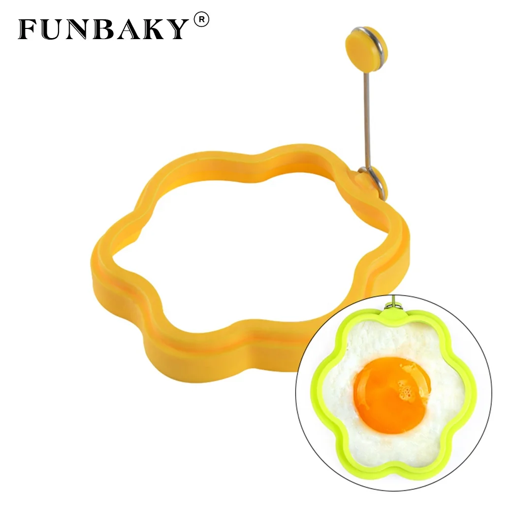 

FUNBAKY Microwave safe non stick silicone fried egg rings silicone egg mold flower shape silicone molds for shaping eggs, Customized color