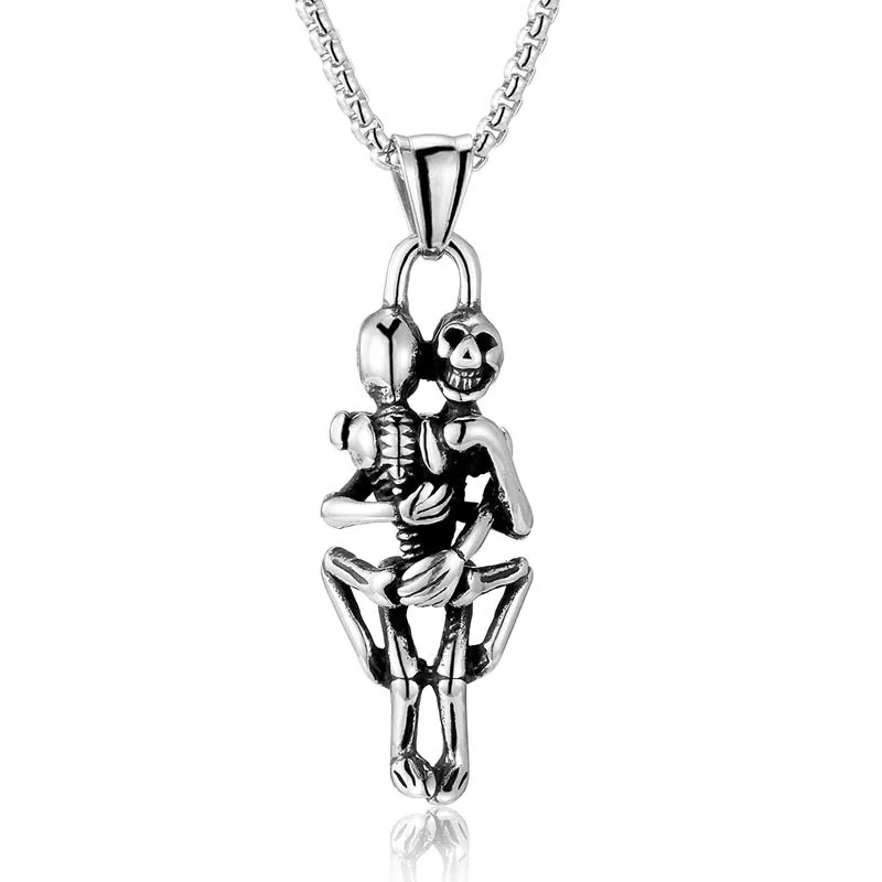 

Punk jewelry stainless steel goth skeleton love hug necklace