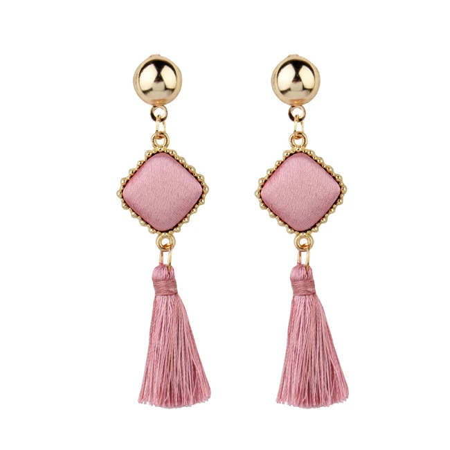 

European Grace Latest Wholesale High-end Fashion Jewelry Cloth Cuff Tassel Stud Earrings For Women, 4 colors