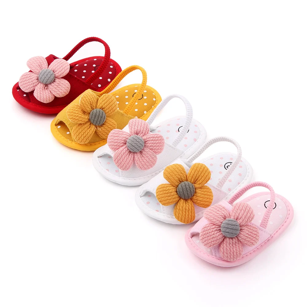 

High Quality Baby Sandals Flower Soft Sole Cotton Baby Slippers Indoor Newborn Baby Shoes, Yellow/red/pink/pink and white/yellow and white