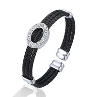 

52314 wholesale stainless steel bangle, fashion women bangle, inlayed stone cuff leather bangle