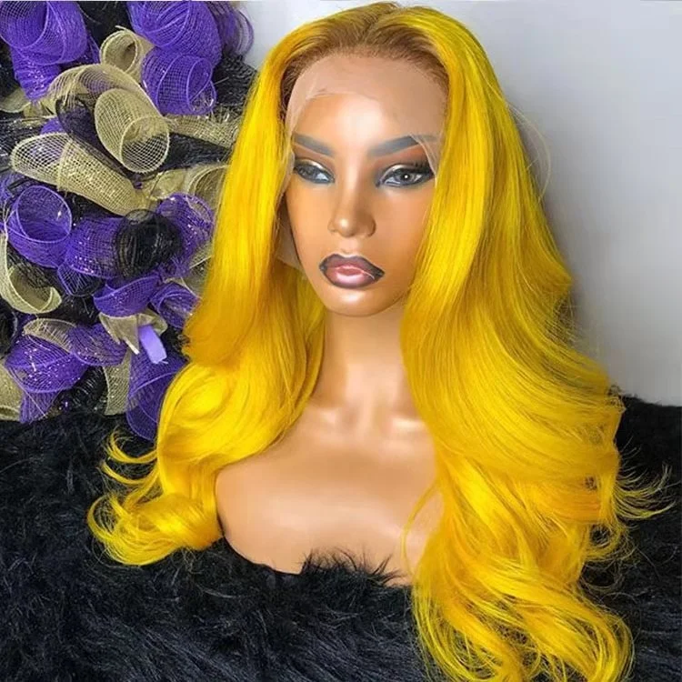 

Pre Plucked Ombre Yellow Color Body Wave Virgin Brazilian Human Hair 13x6 Lace Front Wig