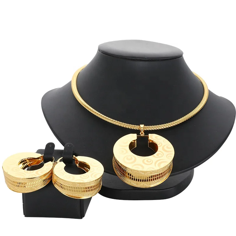 

Fashion 18K Gold Plated Jewelry Sets For Women Earrings Necklace Pendant Flower Jewelry For Engagement fashion Jewelry Findings