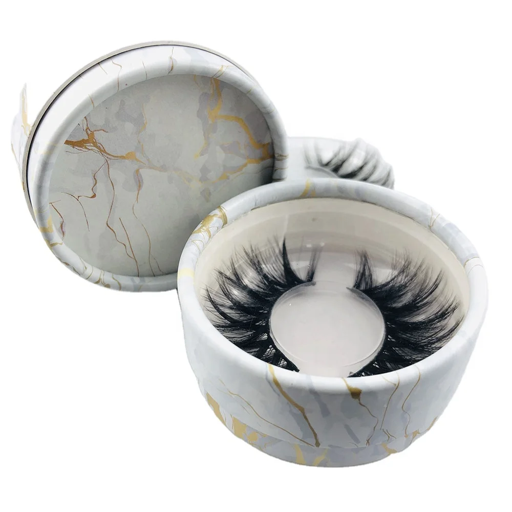 

Lid White Boite Faux Cils Vide Round Mink Lashes Custom Logo Marble Empty False Eyelash Packaging Box Private Label Empty Box