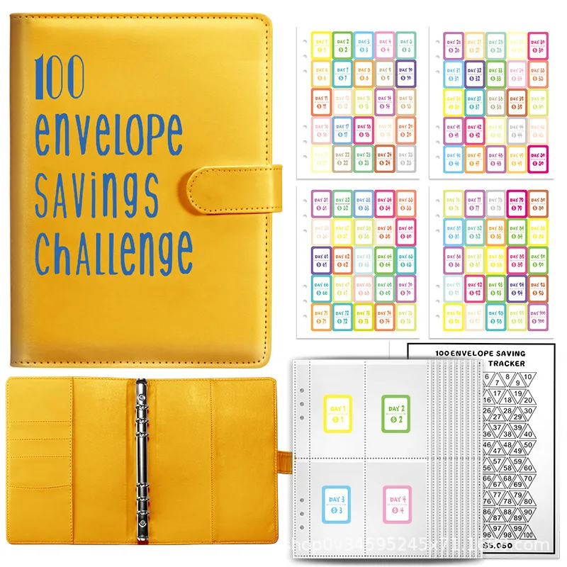 

A5 100 Envelope saving challenge binder kit with bags and numbered stickers money saving budget binder notebook for budgeting