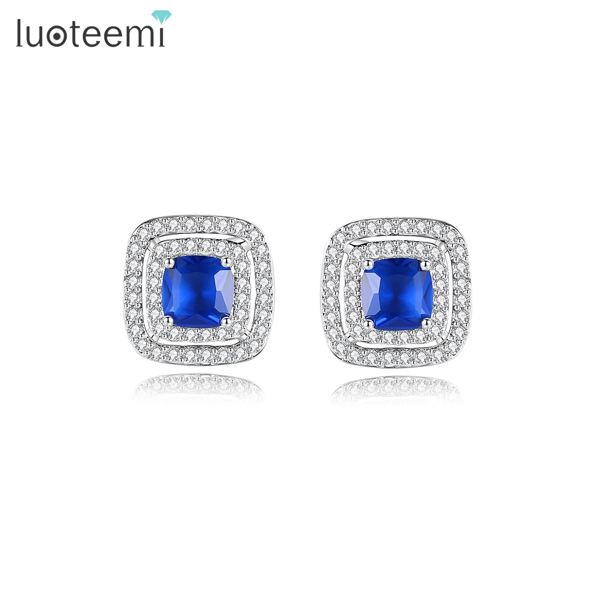 LUOTEEMI New Arrival Women Fashion Online Shopping White Gold Jewellery CZ Micro Pave Halo Design wholesale Stud Earrings