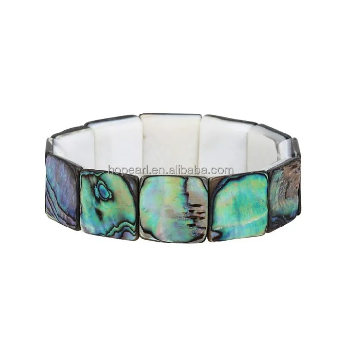 

MOP48 Paua Shells Abalone Square Stretch Bracelet