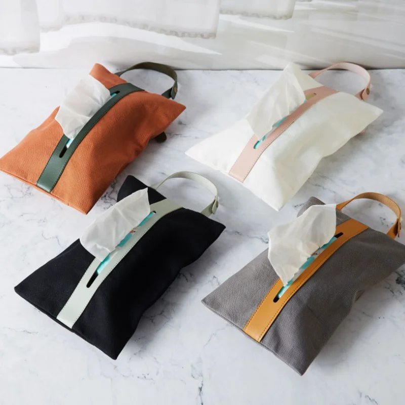 

16oz Canvas Tissue Caddy Kleenex Pouch Small Gift Car Tissue Paper Holder Hanging Pouch for Towel Paper, Black,white,grey,orange & custom