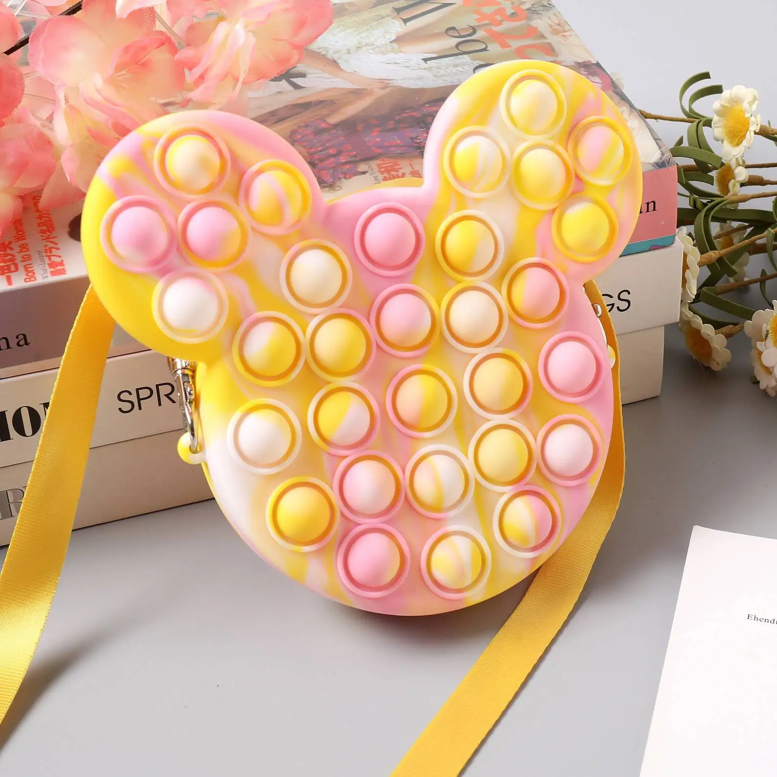 

2021 Fashion carton kids Shoulder Bag Silicone pop it fidget toy purse for little girls, Yellow/black/blue/pink/red
