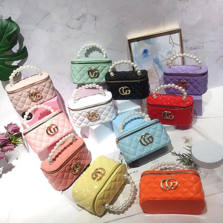 

2021 new fashion pearl chain bag shoulder diagonal mini bag PVC children jelly bag, White, yellow, red, purple, blue, black