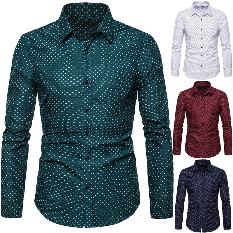 

Factory Shirt Men Slim Fit Floral Printed Long Sleeve Fashion Business Casual 4 Colors Plus Size 5xl Men's Shirts, Shown