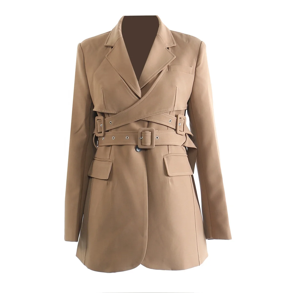 OUDINA Irregular Cut Midi Blazer Jacket