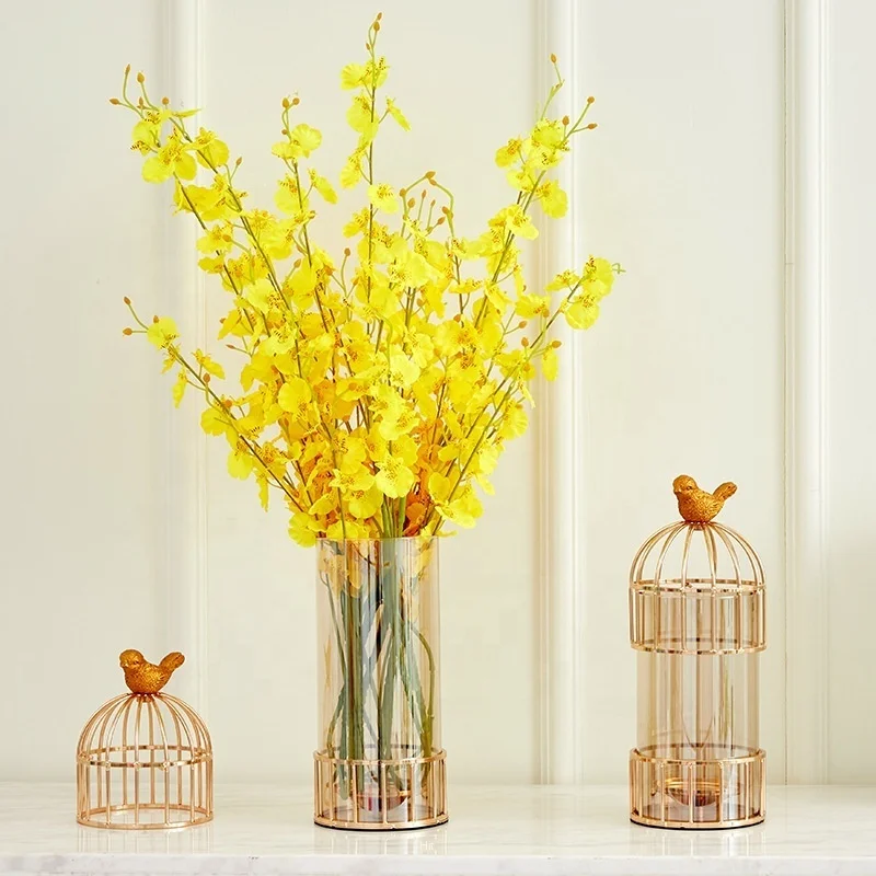 

American glass metal vase bird cage decoration flower arrangement light luxury vase for living room bedroom ornaments