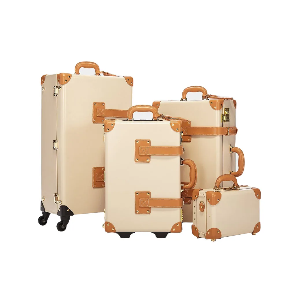 2019 New design trendy vintage kakhis portable leather luggage suitcase set