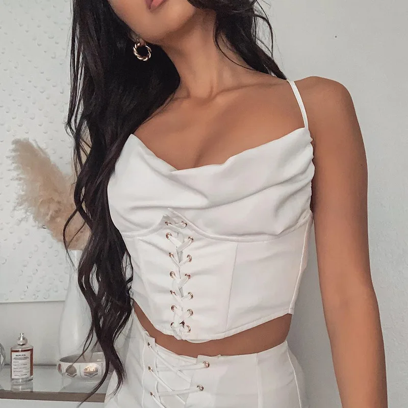 

2021 New Arrivals Bandage Tunic Custom White Tank Top Party Club Women's Tank Tops Women Fashion Corset Top, Customized color