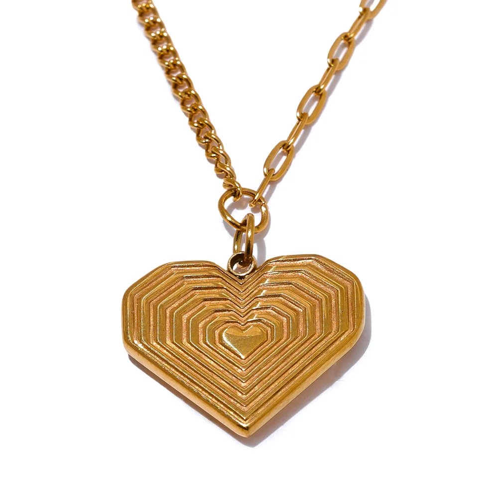 

JINYOU 2968 Trendy Stainless Steel Heart Stripe Golden Pendant Necklace Women Waterproof Collar Romantic Jewelry Bijoux Femme