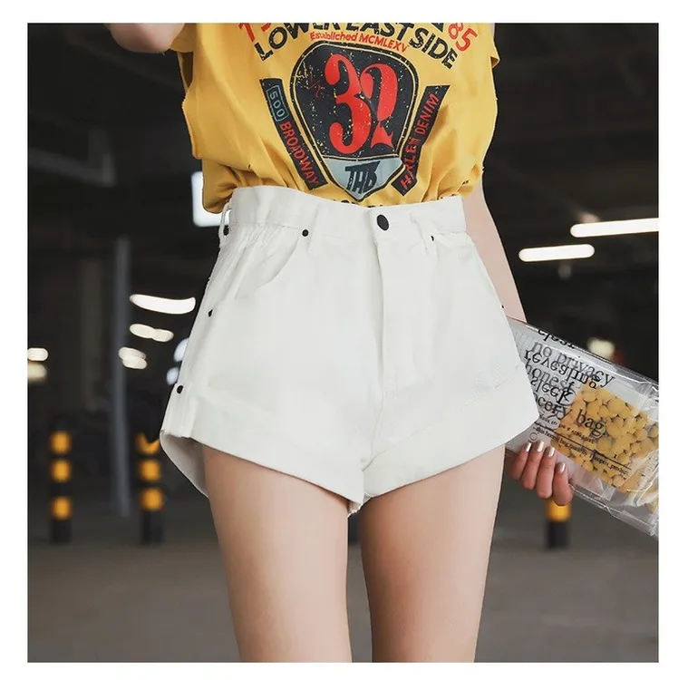 

Denim Shorts Women's White Women Short Jeans Khaki Wide Leg Elastic Waist Vintage High Waist Shorts Women Summer