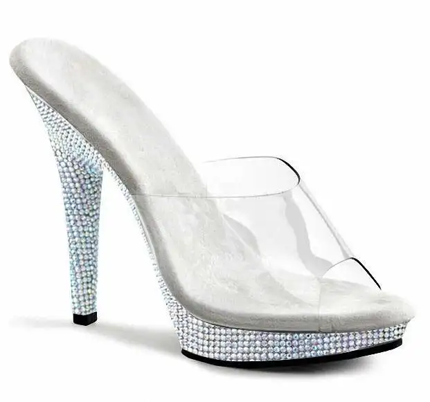 Elegant Thin Heel Rhinestone Competition Shoes 13cm Slippers Model Posing Stripper High Heels Platform Sandals Exotic Dance