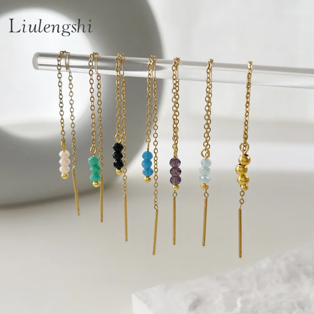 Wholesale 18K Gold Plated Stainless Steel Contracted Metal Chain Drop Tassel Earrings Acrylic Beads Long Chain Earrings Women