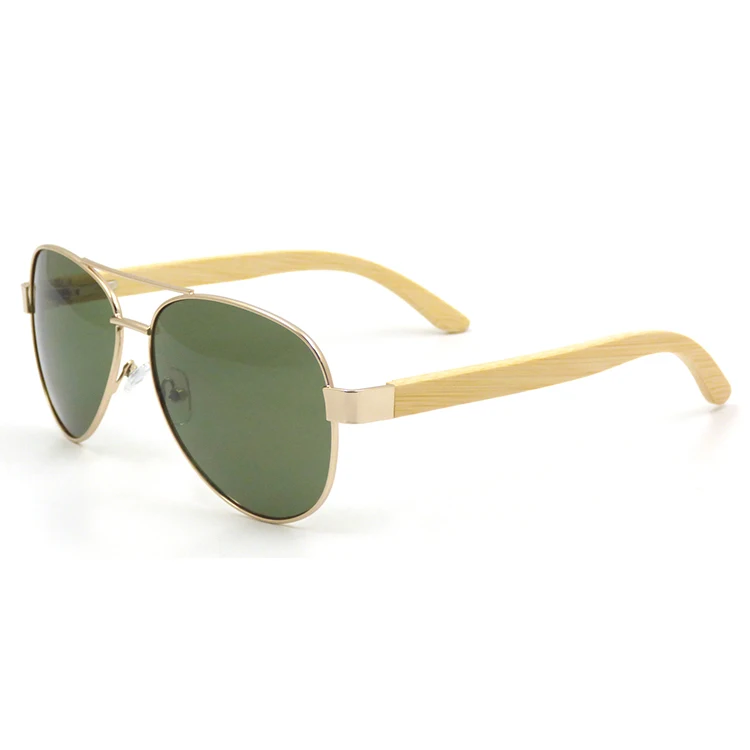 

High Quality Trendy Metal Frame Bamboo Temple Aviation Sunglasses UV400, 4 colors