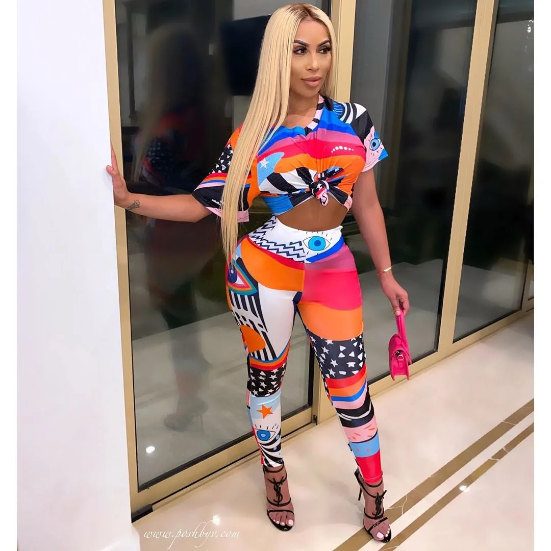 

women New casual fashion printing long two-piece suit
