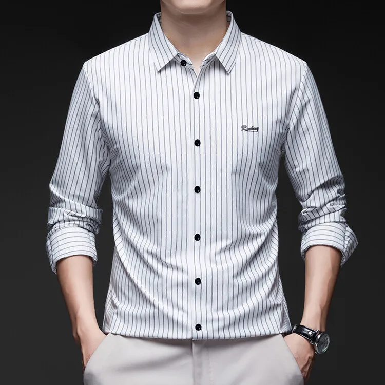 OEM Customized Italian Style Men's Shirts Striped Anti-Wrinkle Yarn Dyed Casual Spring 100% Polyester Party Holiday Wholesale