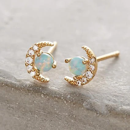

925 sterling silver cz opal stone Moon stud delicate minimal jewelry women vermeil high quality dainty earring, Picture