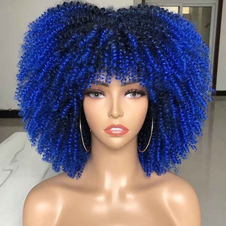 

Wholesale 36 colors wig availble accept customize ombre starry blue short hair synthetic wig for black women curly wigs