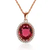 Rose Gold Necklace Ruby Pendant with Zircon Vintage Style 925 Sterling Silver Necklace for Wedding