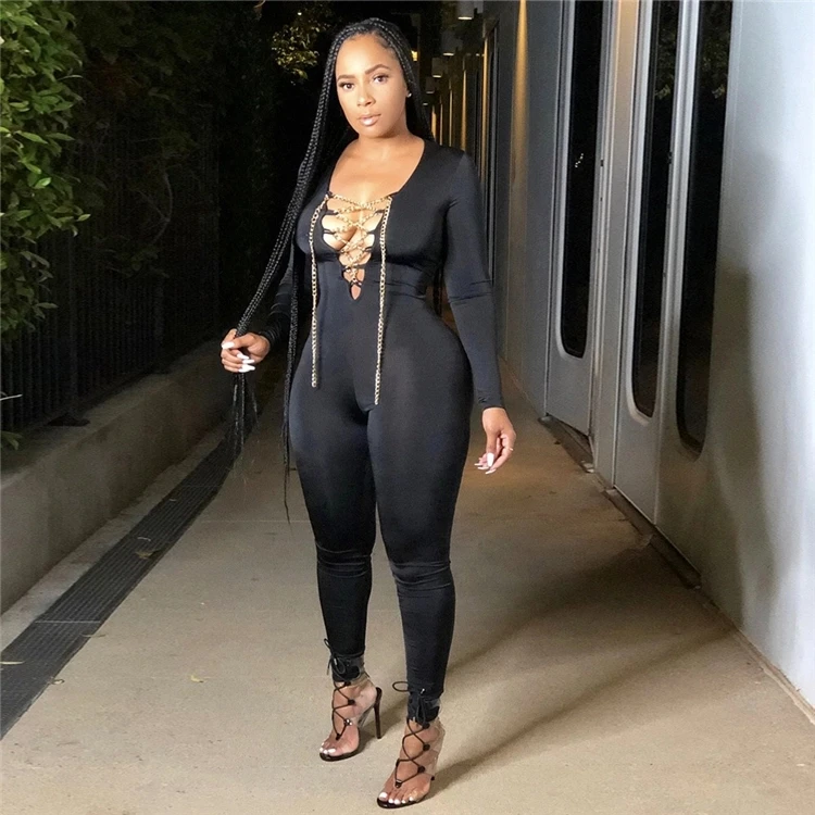 

2021 new fashion sexy bandage bodysuit tight party women's LONG SLEEVE BODYSUIT