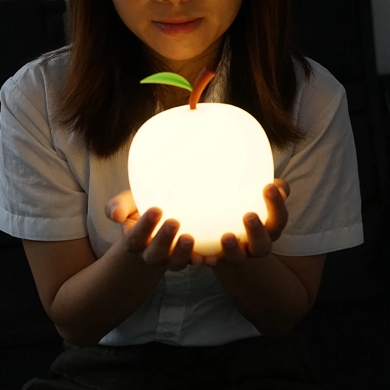 
Night Light Lamp, Cute Fruit Shape Led Children Baby Nursery Light Silicone 7 Color Changed USB Rechargeable Wall Light 
