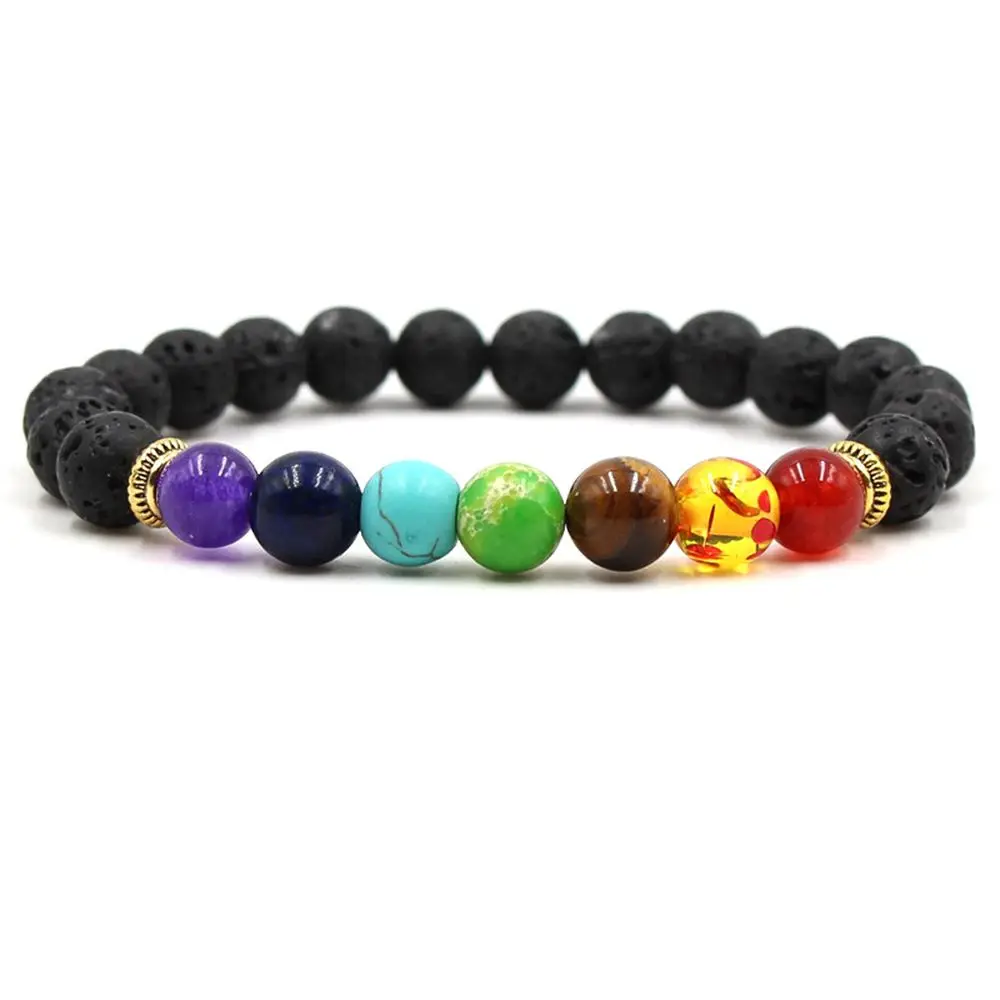 

Beaded Bracelet Natural Healing Balance Beads Yoga Valconic Healing Energy Lava Stone 7 Chakra Diffuser Bracelet, 7 chakra bracelet