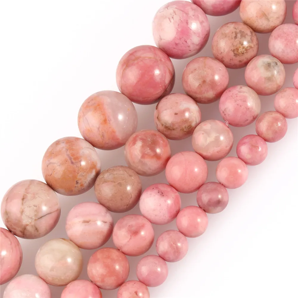 

6/8/10/12MM Natural Smooth Pink Rhodonite Stone Loose Beads for Jewelry Making Diy Bracelet