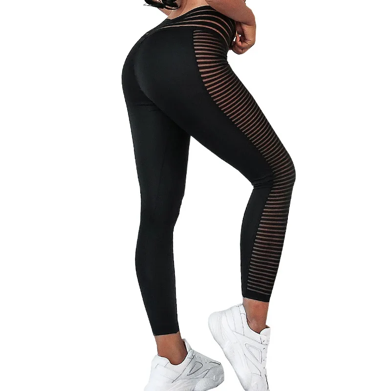 

Professional Manufacturer Mesh Stitching Yoga Pants Scrunch Butt Fitness Striped Skinny Training Gym Pants, Customized colors