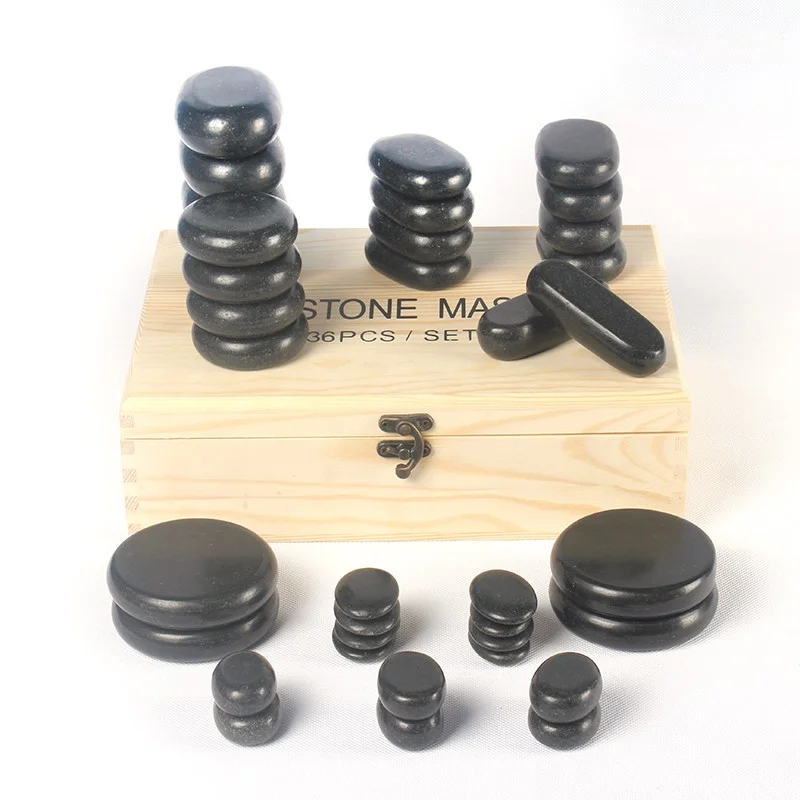 

36pcs/set Hot Stone Massage Set Box Massage Stone Wooden Box Heat Massage Kit Basalt Energy Stones