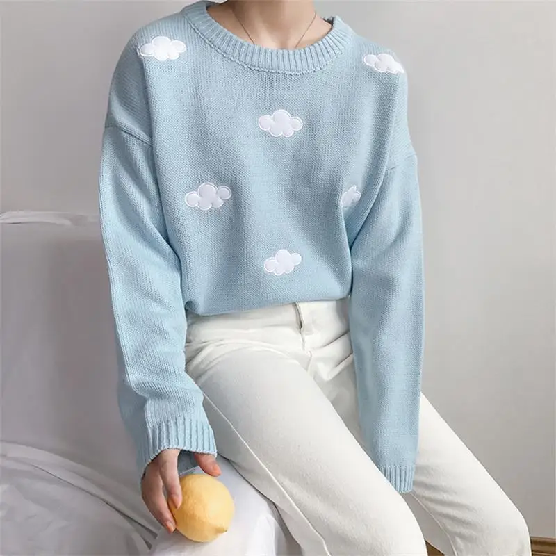 

lazy style loose knitted cover up sweater for women New Korean round neck coat first autumn and winter sweater, As pictures