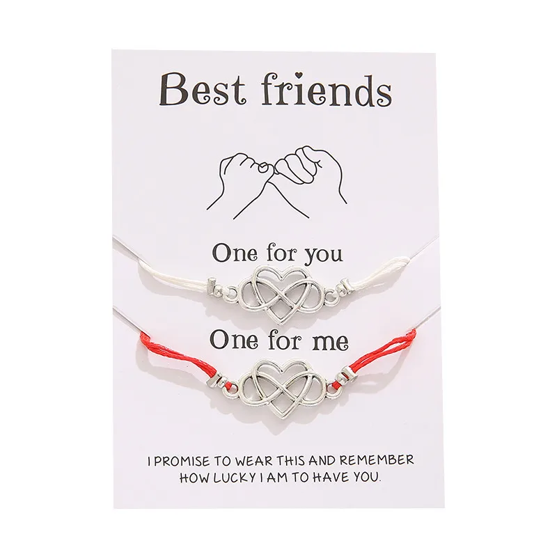 

Free Design Paper Card Best Friend Single Line Heart Bracelet Creative Handmade Weave Hollow Heart Couple Bracelet, Picture